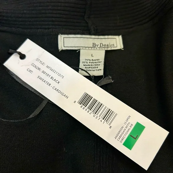 Black Cardigan Sweater, LS Open, Ribbed Design, New with Tags - Picture 6 of 9